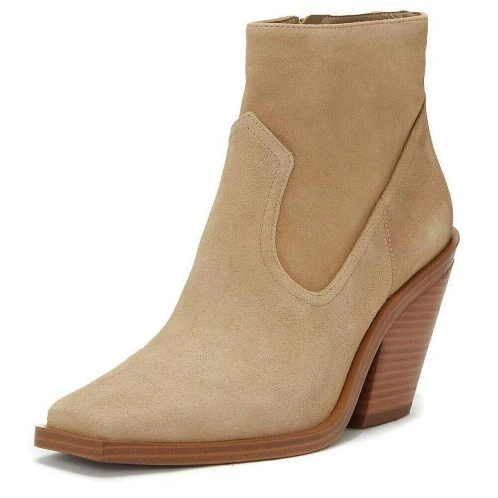 Vince Camuto Ankle Boots Size 5.5 Tan Suede Western Style Block Heel